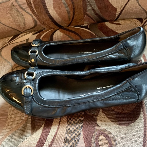 ATTILIO GIUSTI LEOMBRUNI LEATHER BALLET FLATS MADE IN ITALY. PATENT LEATHER CAP. - Picture 2 of 4